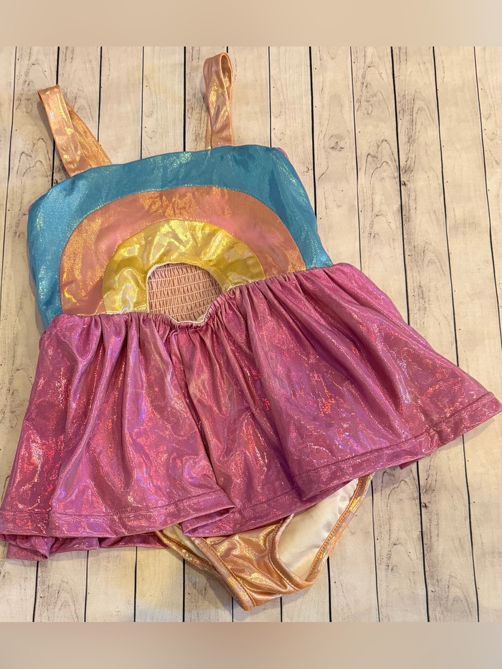 Iridescent Rainbow Skirted One-Piece Swimsuit